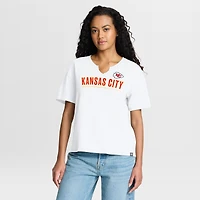 T-shirt boxy blanc fanatique pour femme des Chiefs de Kansas City Redzone