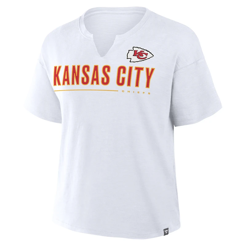T-shirt boxy blanc fanatique pour femme des Chiefs de Kansas City Redzone