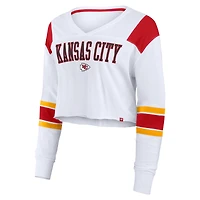 T-shirt court extensible à manches longues et col en V Fanatics pour femmes, blanc, Kansas City Chiefs