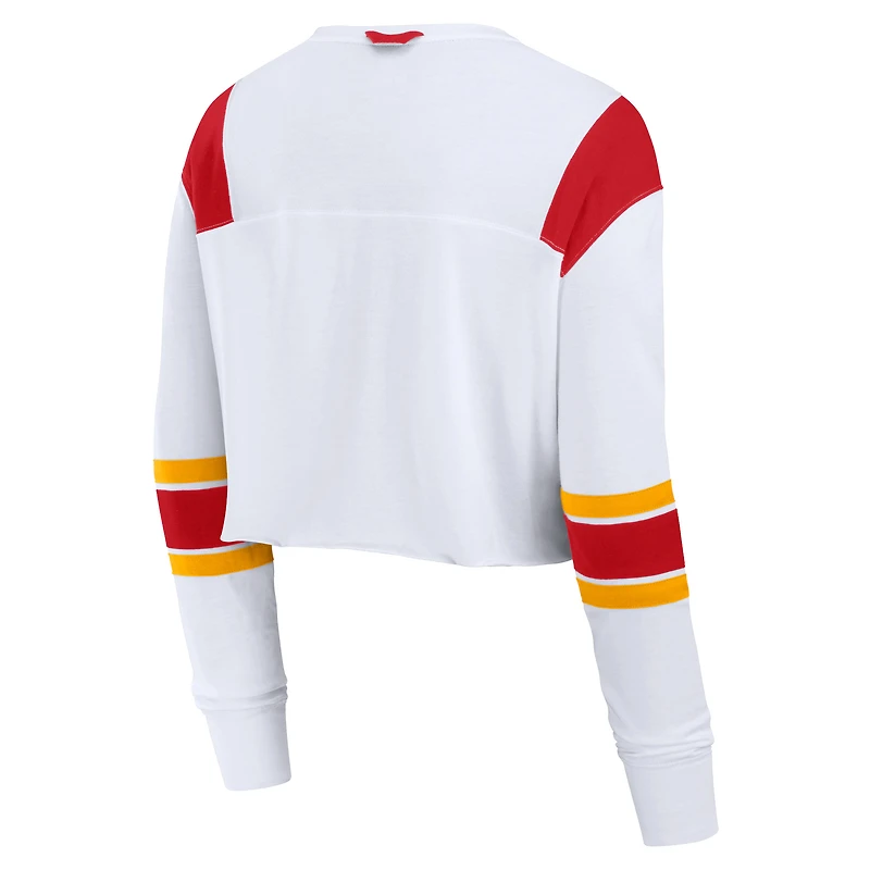 T-shirt court extensible à manches longues et col en V Fanatics pour femmes, blanc, Kansas City Chiefs