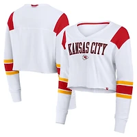 Women's Fanatics White Kansas City Chiefs Stretch Cropped Long Sleeve V-Neck T-Shirt