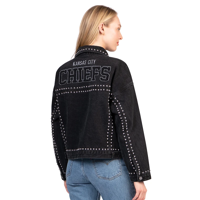 Women's G-III 4Her by Carl Banks  Black Kansas City Chiefs Pit Stop Crew II Full-Button Denim Jacket