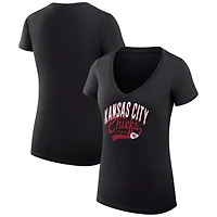 T-shirt léger à col en V et coupe ultra-ajustée pour femme G-III 4Her par Carl Banks, noir, avec logo filigrane des Kansas City Chiefs