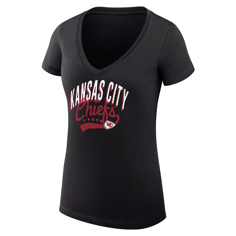 T-shirt léger à col en V et coupe ultra-ajustée pour femme G-III 4Her par Carl Banks, noir, avec logo filigrane des Kansas City Chiefs