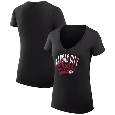 T-shirt léger à col en V et coupe ultra-ajustée pour femme G-III 4Her par Carl Banks, noir, avec logo filigrane des Kansas City Chiefs