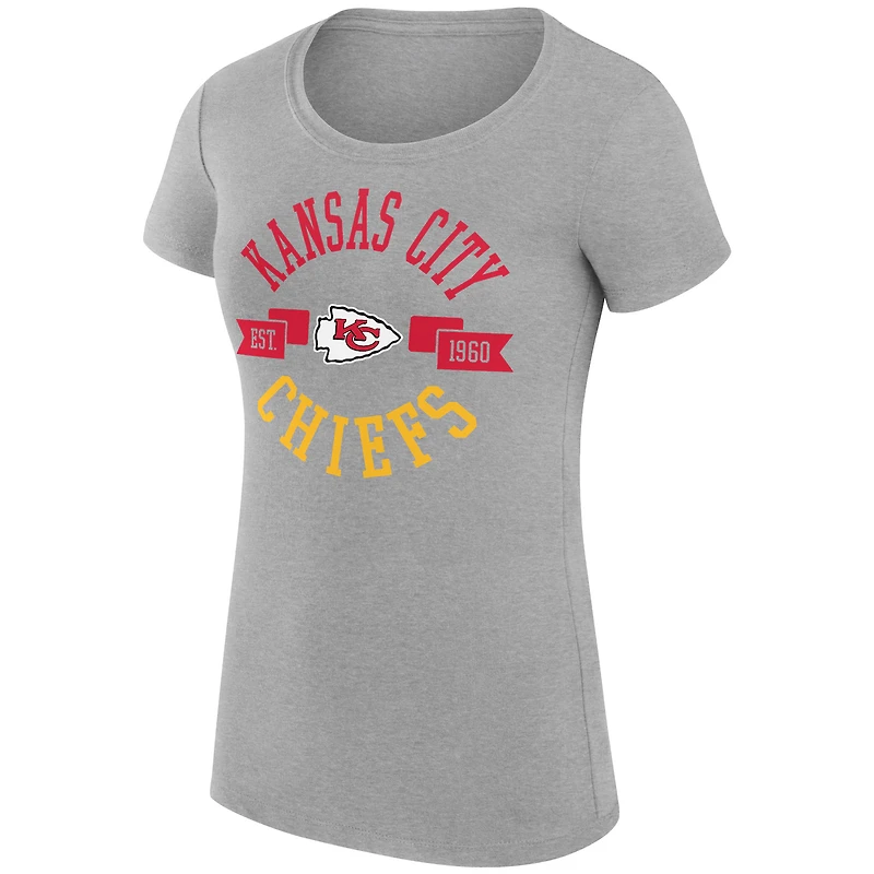 T-shirt léger à col rond et coupe ultra-ajustée G-III 4Her par Carl Banks pour femme, gris chiné, motif City Team des Chiefs de Kansas
