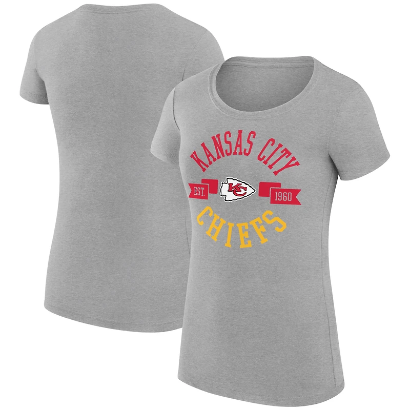 T-shirt léger à col rond et coupe ultra-ajustée G-III 4Her par Carl Banks pour femme, gris chiné, motif City Team des Chiefs de Kansas
