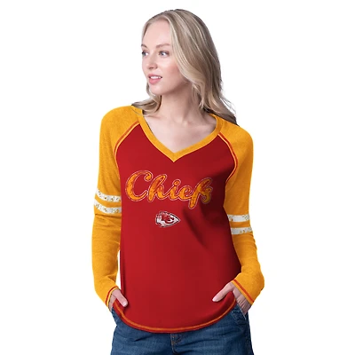 T-shirt à manches longues pour femme G-III 4Her par Carl Banks rouge/or Kansas City Chiefs Winner