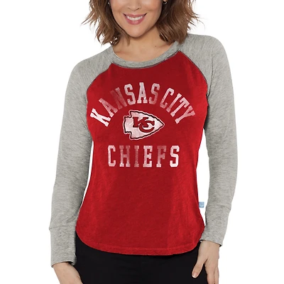 T-shirt à manches longues raglan en tricot gaufré G-III 4Her par Carl Banks pour femme, rouge/gris chiné, Kansas City Chiefs