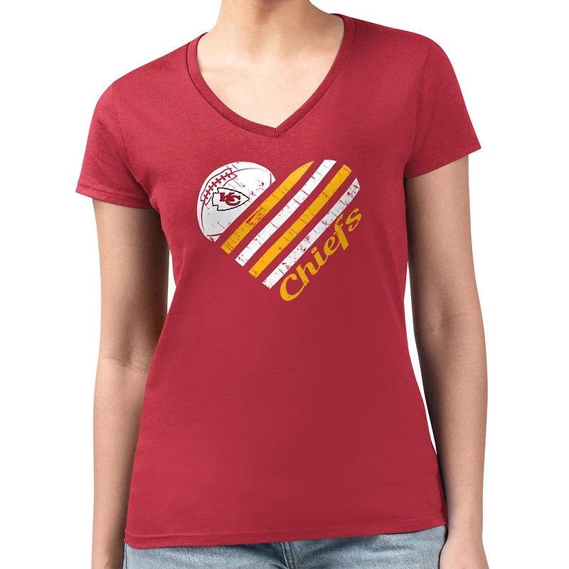 Women's G-III 4Her by Carl Banks  Red Kansas City Chiefs Super-Slim Fit Lightweight Heart Graphic V-Neck T-Shirt
