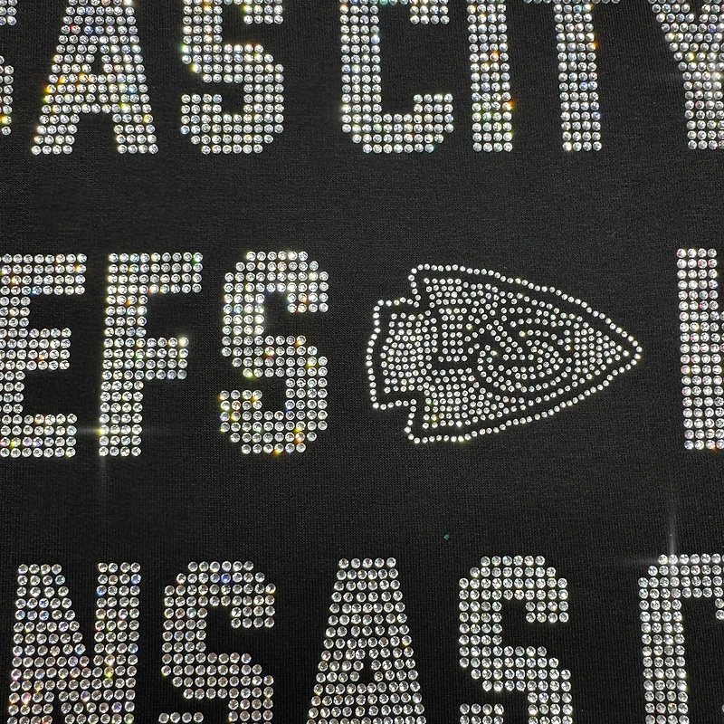 Sweat-shirt noir à épaules tombantes et imprimé strass pour femme, coupe décontractée, motif Gameday Couture des Chiefs de Kansas City, Hype Era