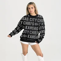 Sweat-shirt noir à épaules tombantes et imprimé strass pour femme, coupe décontractée, motif Gameday Couture des Chiefs de Kansas City, Hype Era