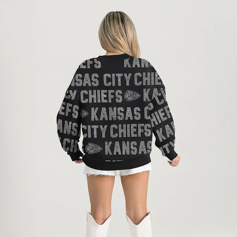 Sweat-shirt noir à épaules tombantes et imprimé strass pour femme, coupe décontractée, motif Gameday Couture des Chiefs de Kansas City, Hype Era