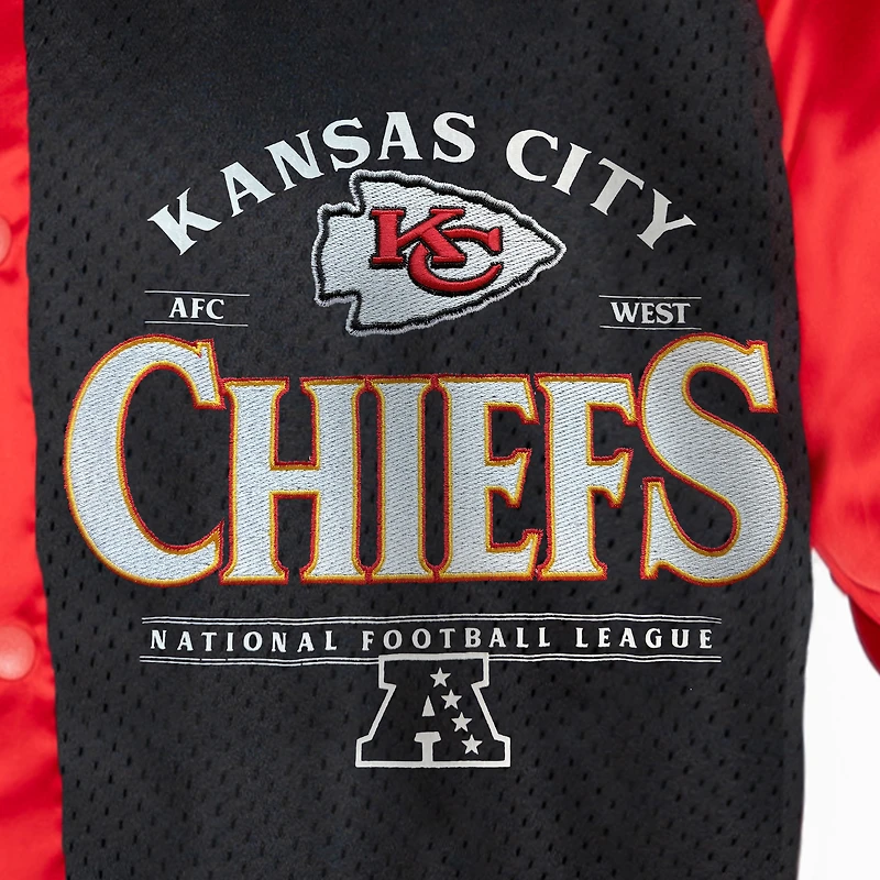 Veste bomber surdimensionnée rouge/noire Gameday Couture pour femme des Kansas City Chiefs avec strass et boutons-pression