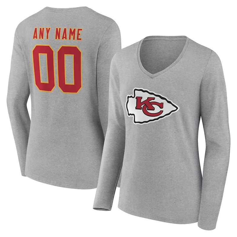 Women's Kansas City Chiefs Team Authentic Personalized Name & Number Long Sleeve V-Neck T-Shirt