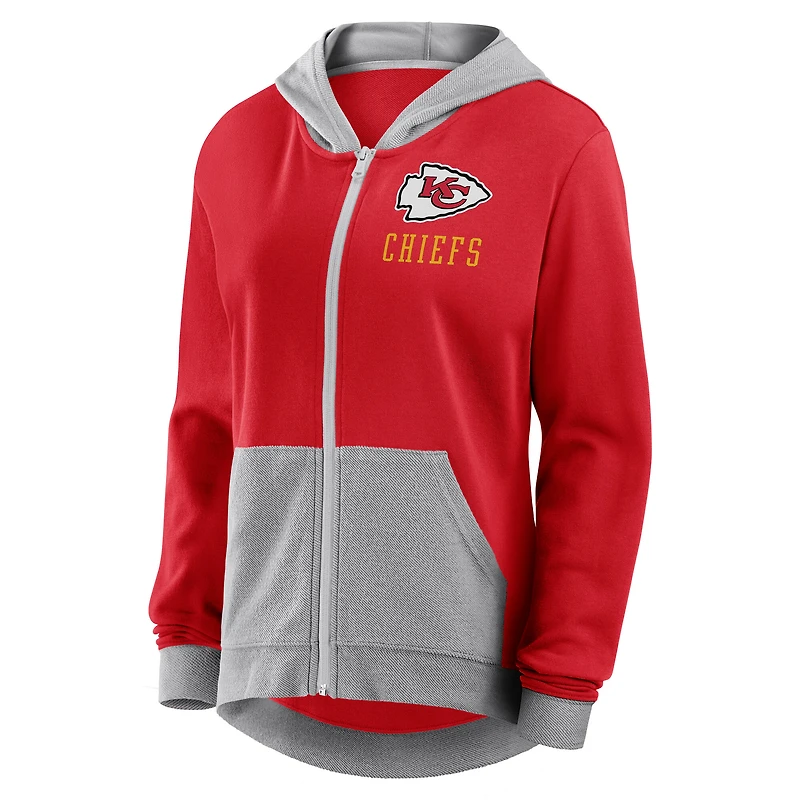 Sweat à capuche zippé en molleton French Terry rouge avec logo des Chiefs de Kansas City pour femme