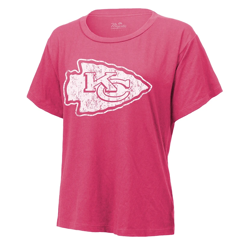 Women's Majestic Threads Patrick Mahomes Pink Kansas City Chiefs Name & Number T-Shirt
