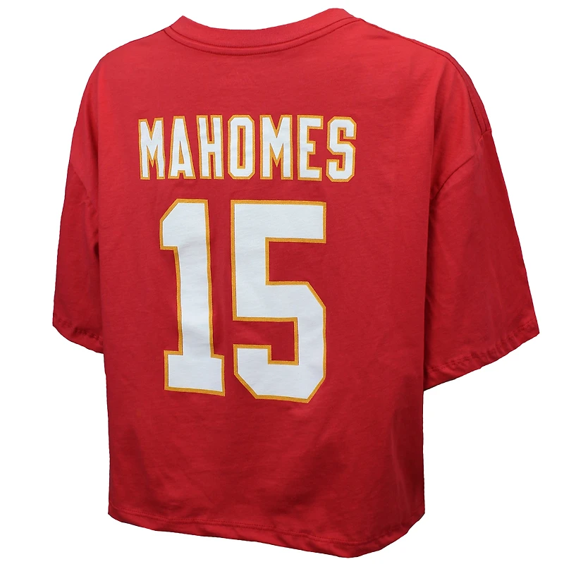 Women's Majestic Threads Patrick Mahomes Red Kansas City Chiefs Swarovski Crystals Boxy Cropped Name & Number T-Shirt