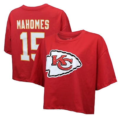 T-shirt court et ample pour femme Majestic Threads Patrick Mahomes, rouge, avec cristaux Swarovski, nom numéro des Chiefs de Kansas City