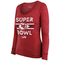 T-shirt Majestic Threads rouge pour femmes des Chiefs de Kansas City Super Bowl LVIII Make It Happen léger tri-mélange à manches longues et encolure dégagée