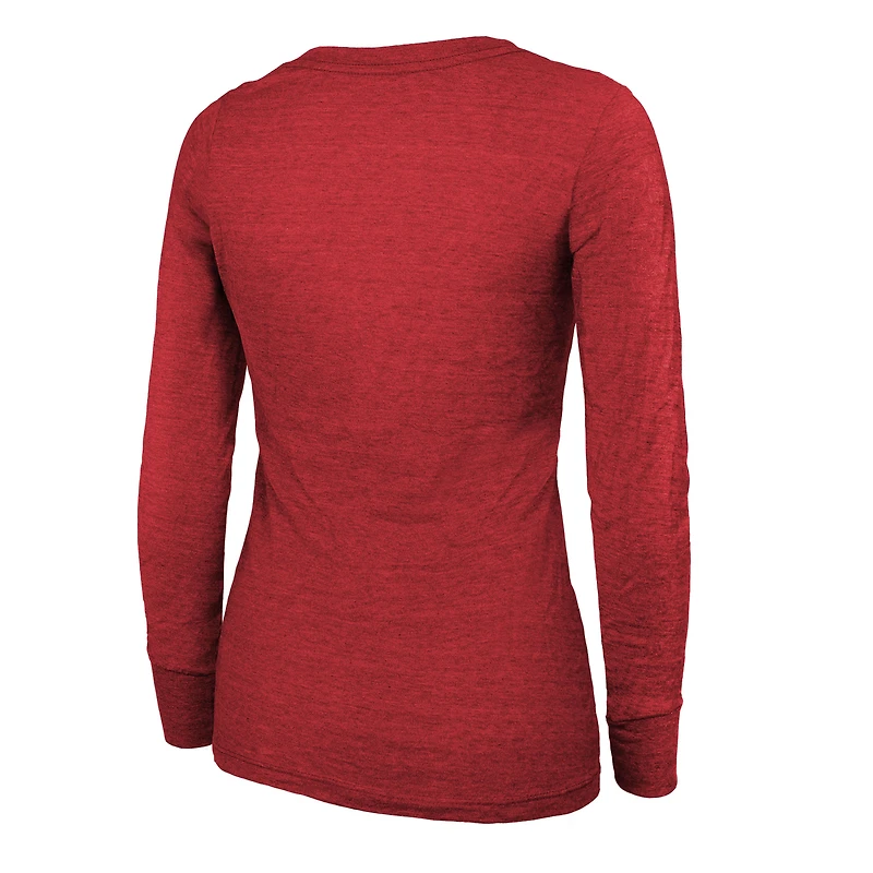 T-shirt Majestic Threads rouge pour femmes des Chiefs de Kansas City Super Bowl LVIII Make It Happen léger tri-mélange à manches longues et encolure dégagée