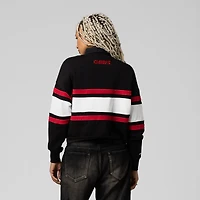 Women's Mitchell & Ness  Black Kansas City Chiefs Cropped Long Sleeve Rugby Polo