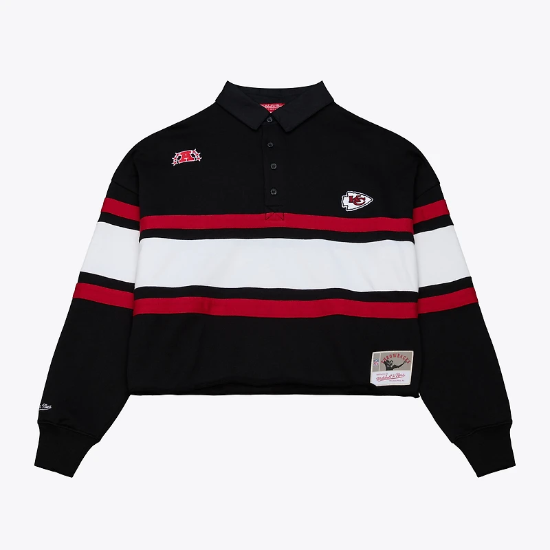 Polo de rugby court à manches longues Mitchell & Ness noir Kansas City Chiefs pour femme