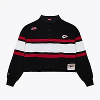 Polo de rugby court à manches longues Mitchell & Ness noir Kansas City Chiefs pour femme
