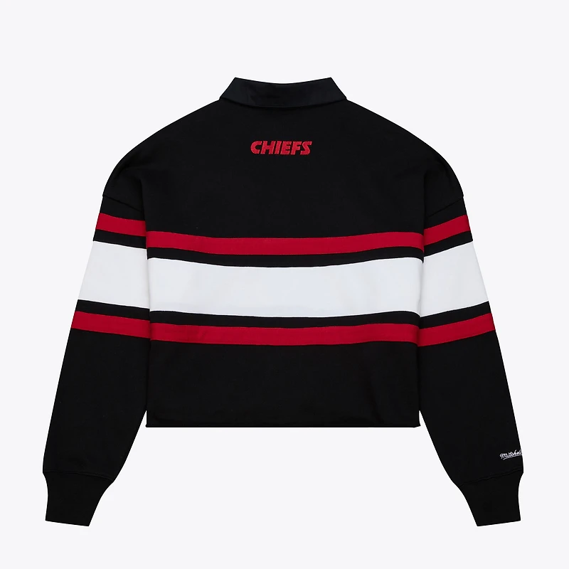 Women's Mitchell & Ness  Black Kansas City Chiefs Cropped Long Sleeve Rugby Polo