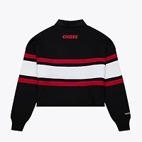 Women's Mitchell & Ness  Black Kansas City Chiefs Cropped Long Sleeve Rugby Polo