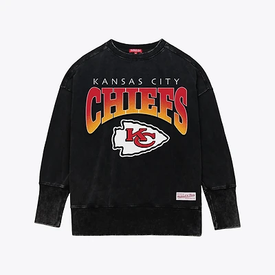 Women's Mitchell & Ness  Black Kansas City Chiefs Delineate Mineral Wash Crewneck Sweatshirt