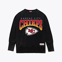 Sweat-shirt ras du cou noir délavé minéral pour femme Mitchell & Ness Kansas City Chiefs