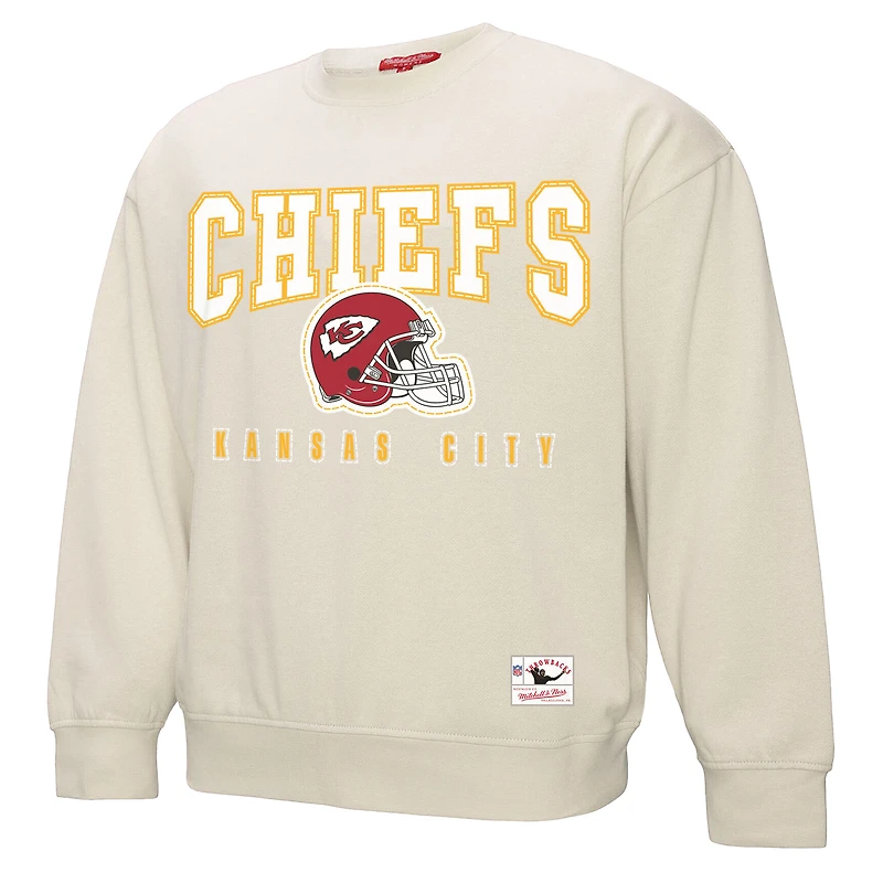 Sweat-shirt en polaire pour femme Mitchell & Ness crème Kansas City Chiefs Fandom
