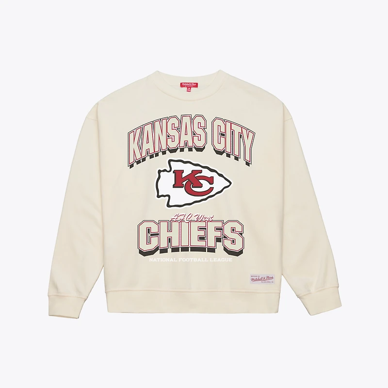 Sweat-shirt Mitchell & Ness crème Kansas City Chiefs pour femme avec motif arches ton sur