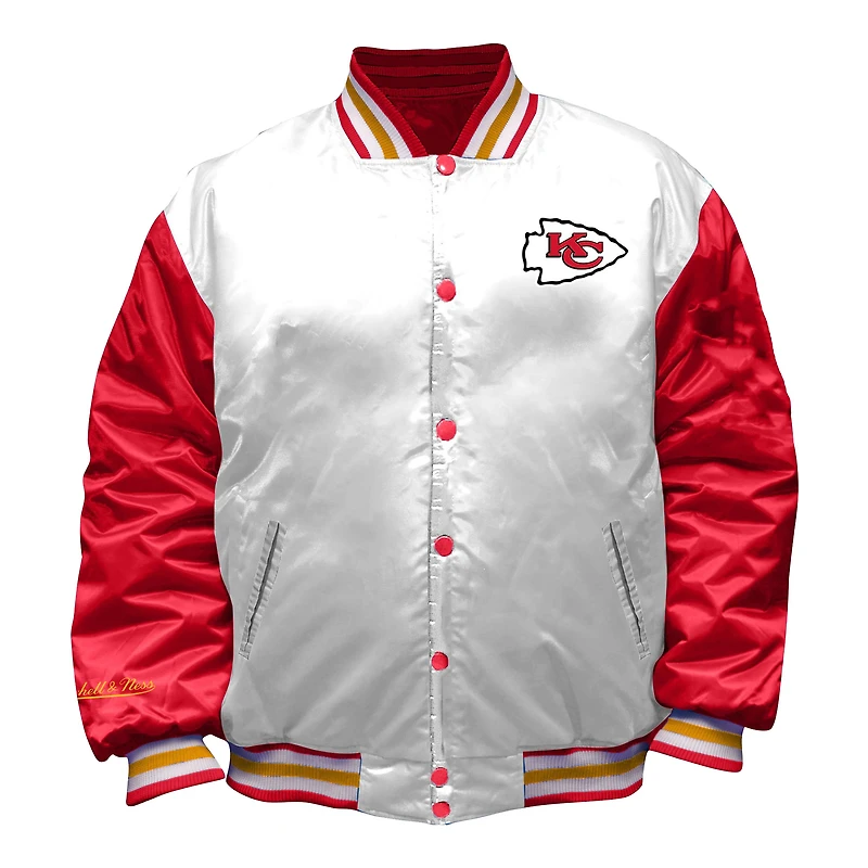 Veste en satin blanche à boutons-pression pour femme Mitchell & Ness, grande taille, des Kansas City Chiefs
