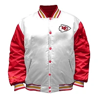 Veste en satin blanche à boutons-pression pour femme Mitchell & Ness, grande taille, des Kansas City Chiefs
