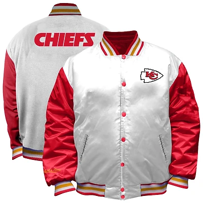 Women's Mitchell & Ness White Kansas City Chiefs Plus Full-Snap Satin Jacket