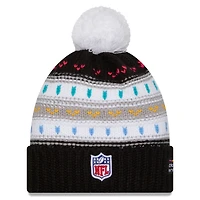 Women's New Era Black Kansas City Chiefs 2025 NFL Crucial Catch Cuffed Knit Hat with Pom