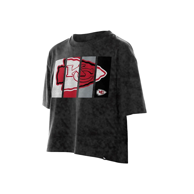 T-shirt court boxy sport noir délavé minéral pour femme New Era Kansas City Chiefs