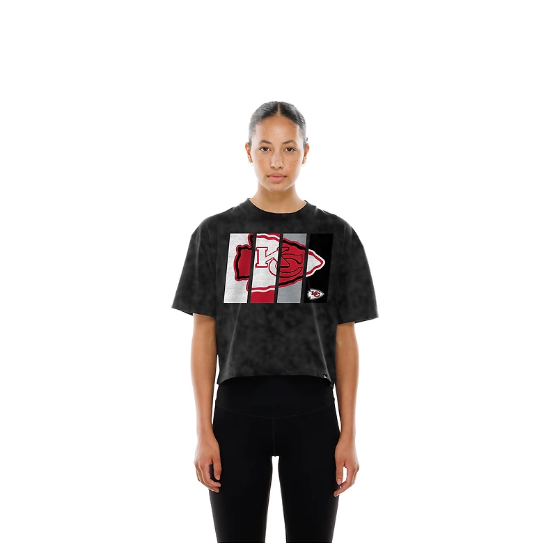 T-shirt court boxy sport noir délavé minéral pour femme New Era Kansas City Chiefs