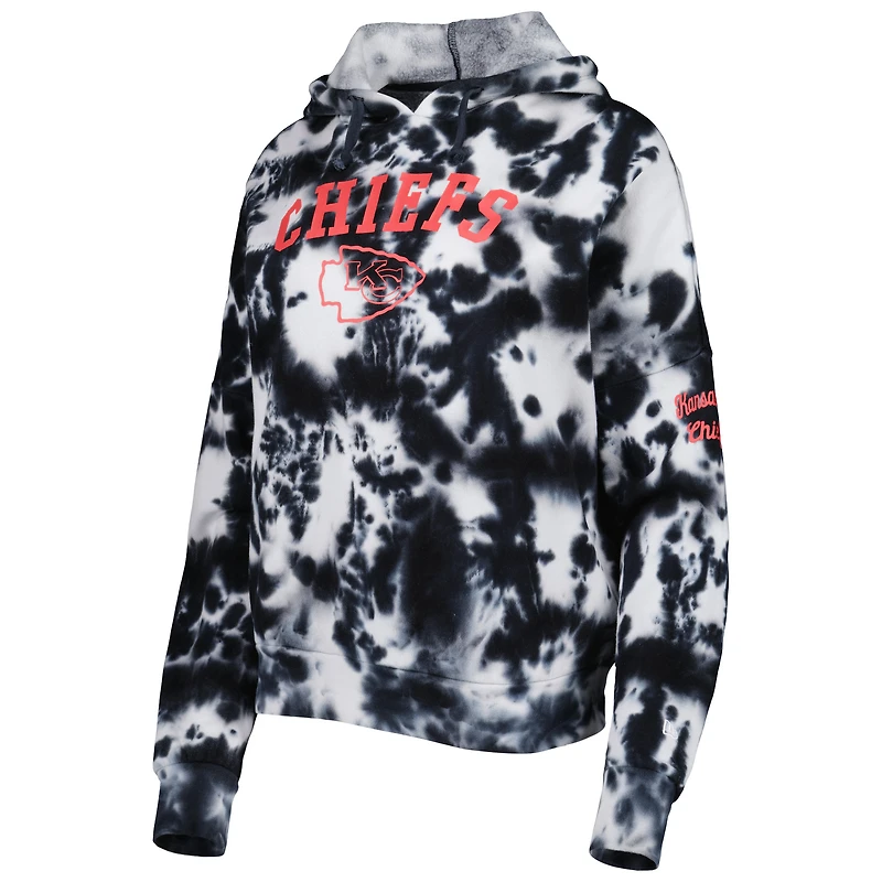 Women's New Era Black Kansas City Chiefs Cloud Dye Fleece Pullover Hoodie