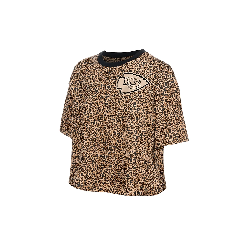 Women's New Era  Brown Kansas City Chiefs Mom & Me Leopard Boxy Cropped T-Shirt