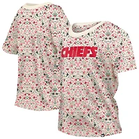 T-shirt à col rond floral Glam Game de Kansas City Chiefs New Era pour femme, couleur crème