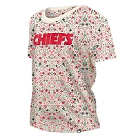 T-shirt à col rond floral Glam Game de Kansas City Chiefs New Era pour femme, couleur crème
