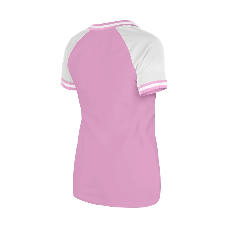 T-shirt col V rose New Era pour femme, motif « Maman et moi » des Kansas City Chiefs