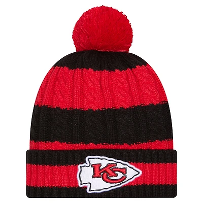 Bonnet en tricot tressé à revers et pompon rouge Kansas City Chiefs de New Era pour femme