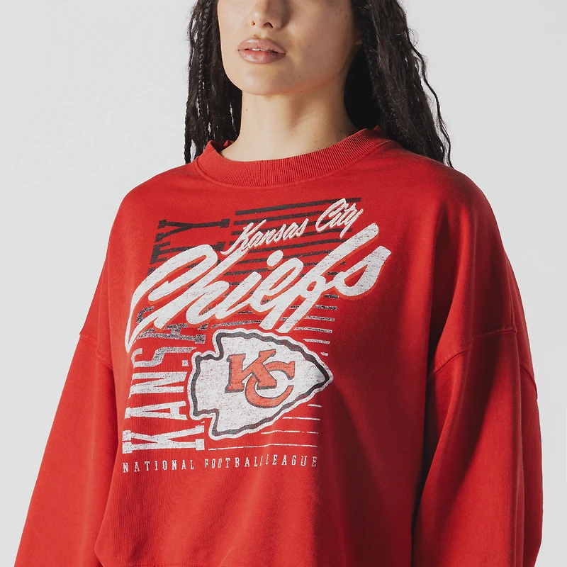 Women's New Era Red Kansas City Chiefs Oversized Throwback Mineral Wash Crew Neck Sweatshirt