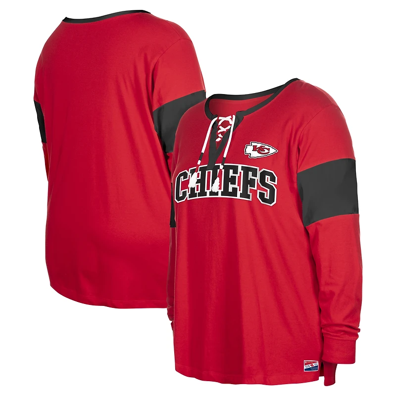 T-shirt à manches longues et col cranté lacets pour femme New Era rouge Kansas City Chiefs grande taille