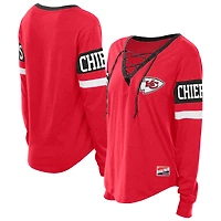 T-shirt à manches longues lacets rétro rouge Kansas City Chiefs pour femme New Era, grande taille