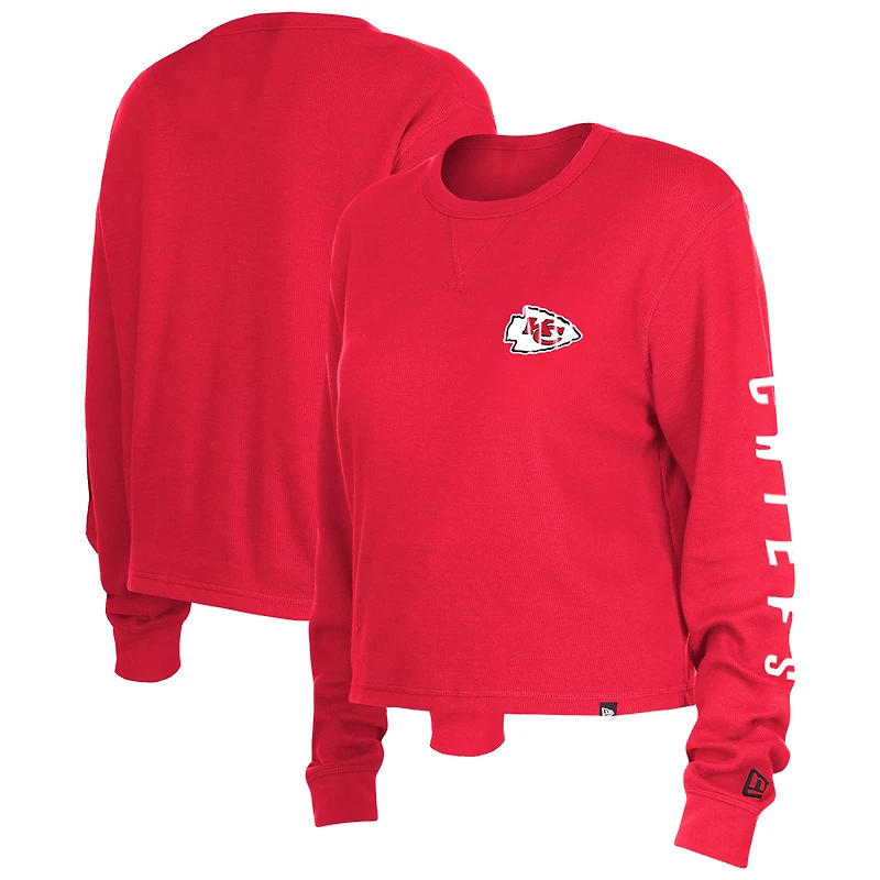 Women's New Era  Red Kansas City Chiefs Sport Night Thermal Long Sleeve Cropped T-Shirt